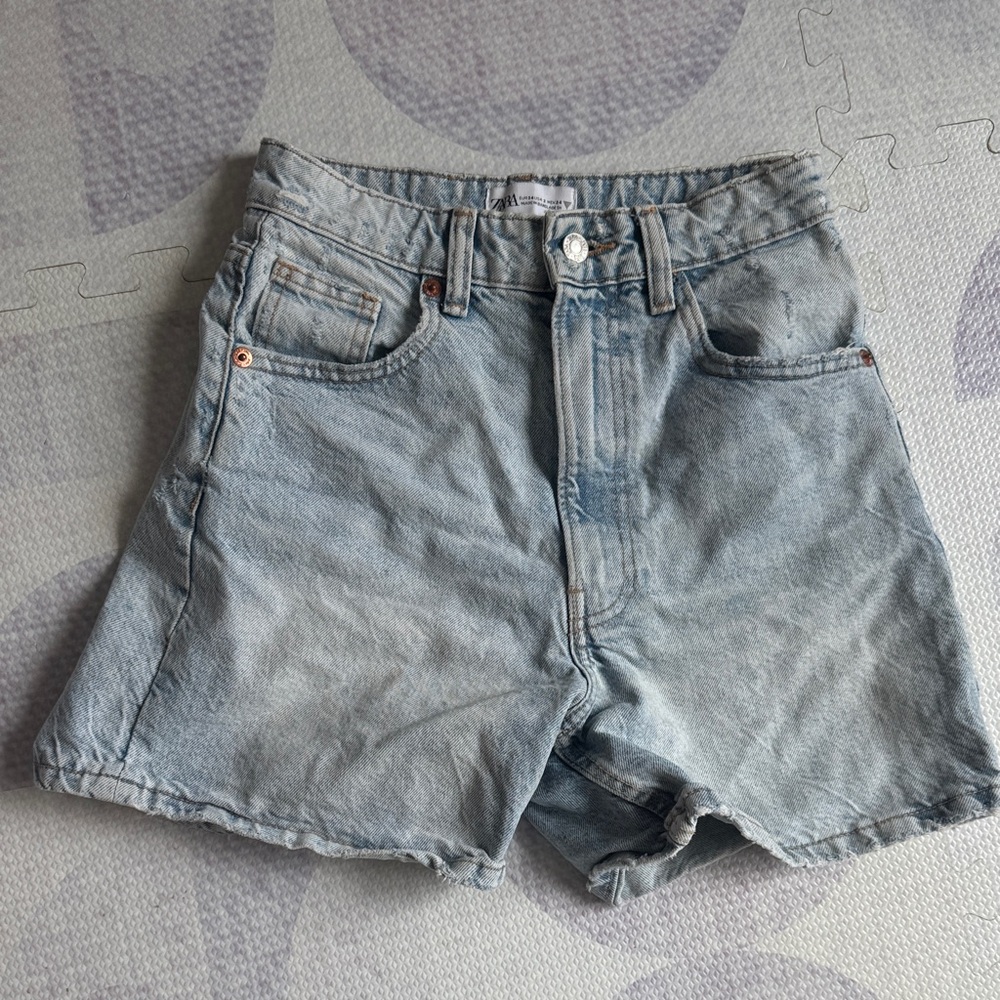 Zara Light Blue High-Rise Denim Shorts